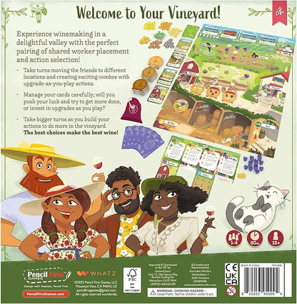 Pencil First Games: Vineyard - A Wine-Making Board Game Worker Placement Push Your Luck Upgrade-As-You-Play Card Management Ages 13+ 1-4 Players