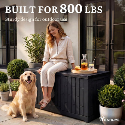 YITAHOME 120 Gallon Large Deck Box, 53"L x 22.7"W x 25.5"H Resin Outdoor Storage Box with Slide-Locking Lid for Patio Cushions, Garden Tools, Pool Supplies, Easy Assembly, Waterproof Lockable, Black