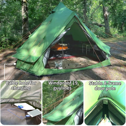 DANCHEL OUTDOOR B1 Portable Yurt with Footprint, Waterproof 4-6 Persom Family Camping Bell Tent 300D Oxford Nylon UPF50+ Sun Protection, Green 13ft/4m