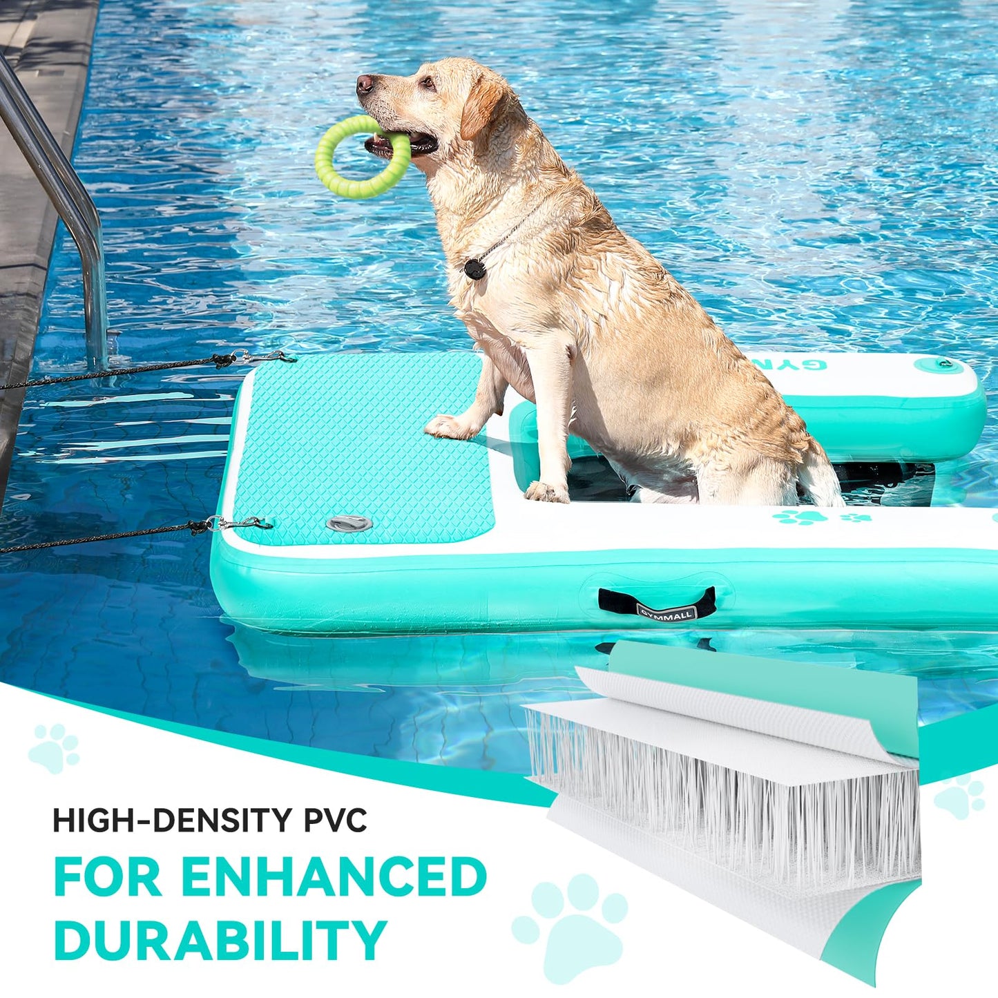 GYMMALL Dog Water Ramp 47 * 40inch Inflatable Pet Floating Platform Green, Dog Dock Ramp for Boat Pool Lake Sea, Non-Slip Pool Water Ramp for Dogs up to 220lbs, EVA Float Ramp Dog Water Ladder