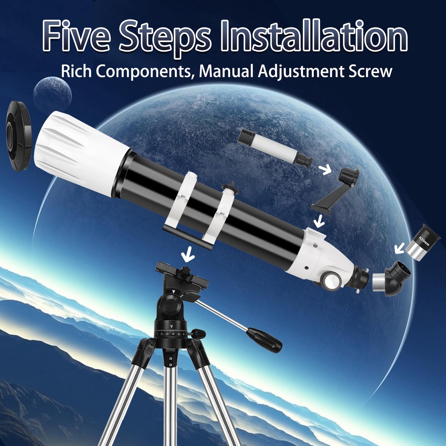 Hawkko Telescope, 90mm Aperture 900mm Astronomical Refractor Telescope for Adults High Powered - Multi-Coated Professional Telescopes for Astronomy Beginners with AZ Mount, Carry Bag, Phone Adapter