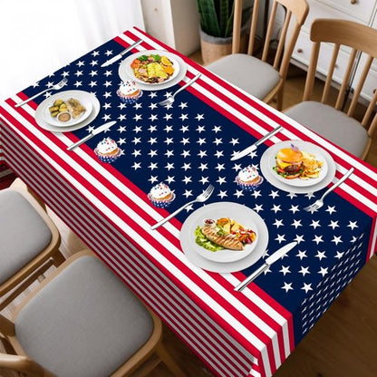 Childom 2 Pack Patriotic Tablecloths,Patriotic Decorations 54" x 108" Disposable American Flag Tablecloths for Event,Party Table Cloth Plastic for Veterans Day,4th of July,Picnic,Dinner,Party Supplies