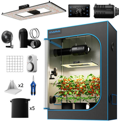 Grow Tent Kit Complete System 4x2 ft, 240W Dimmable LED Grow Light with LM301H EVO & Timer, 1680D Mylar Tent, 4 Inch Smart Ventilation System with Carbon Filter & Clip Fan
