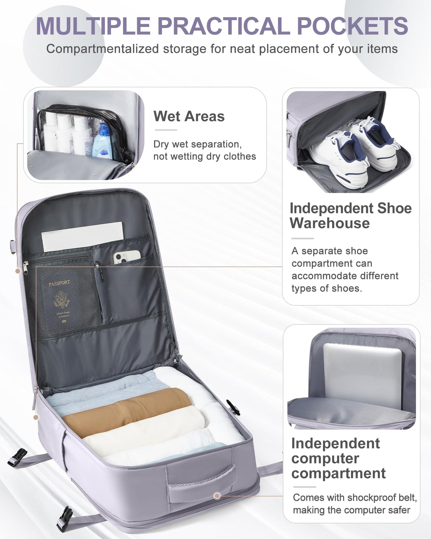 coowoz Travel Backpack Carry On for Women Man Gym Backpacks with Laptop Compartment Mochila de Viaje Teacher Personal Item Backpack Airplane Accessories Must Haves Grey Small