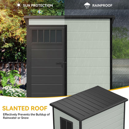 DWVO Outdoor Storage Shed 5x3FT with Fence-Style and Side Windows, Floor & Lockable Doors, Plastic Storage Shed, Storage Shed for Backyard and Garden