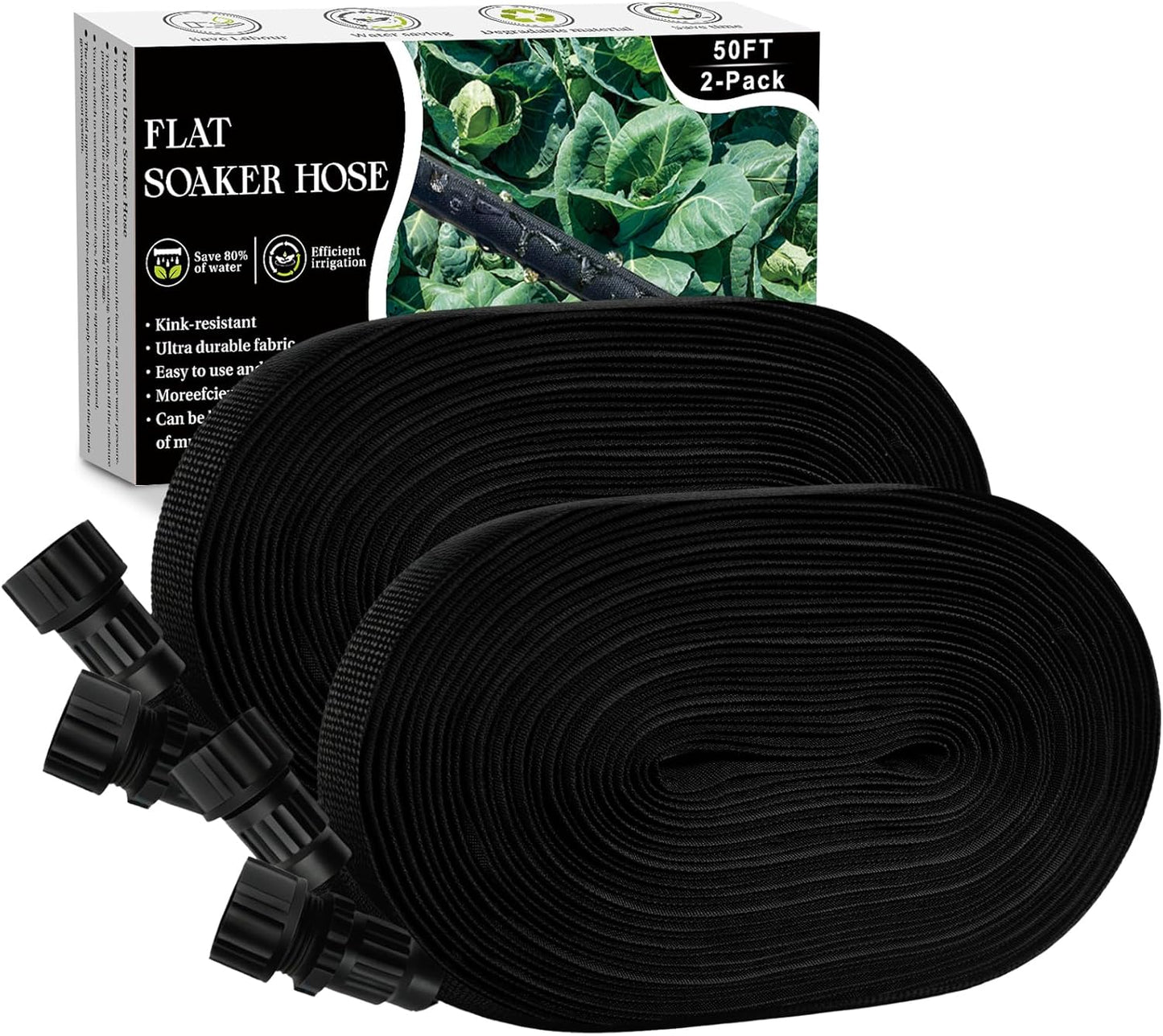 Soaker Hose 100FT - Thickened Flat Drip Irrigation Hose | Leak-Free Design, Saves 80% Water (2 Pack)