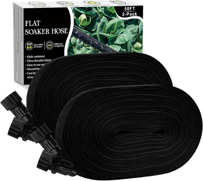 Soaker Hose 100FT - Thickened Flat Drip Irrigation Hose | Leak-Free Design, Saves 80% Water (2 Pack)