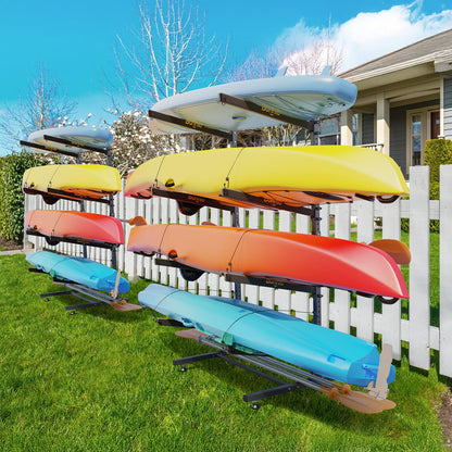 Bonnlo Kayak Storage Rack - Adjustable Heavy Duty Rack for 4 Kayaks or Paddle Boards, Paddle Holder for Garage, Holds up to 548 lbs, Spacesaver, Gentle on Padding, Boat Organizer