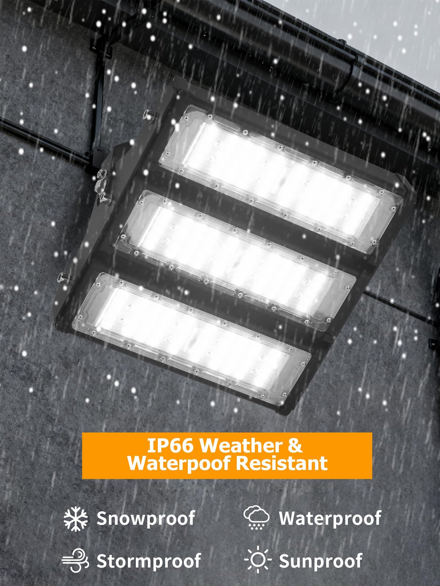 WERISE 150W Flood Lights Outdoor, IP66 Waterproof 30000LM 200LM/W Super Bright LED Stadium Light with Plug, 6000K Daylight White 100-277V Security Floodlight Lighting for Yard Parking Lot