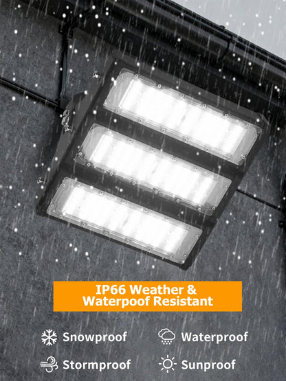 WERISE 150W Flood Lights Outdoor, IP66 Waterproof 30000LM 200LM/W Super Bright LED Stadium Light with Plug, 6000K Daylight White 100-277V Security Floodlight Lighting for Yard Parking Lot