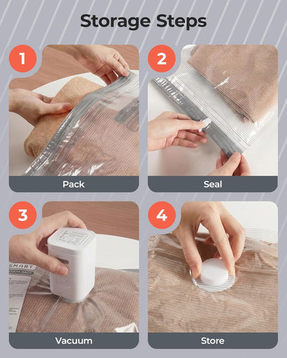 BAGSMART Vacuum Bags - Portable Space Saver with Rechargeable Air Pump | 18-Pack Gray for Travel & Home