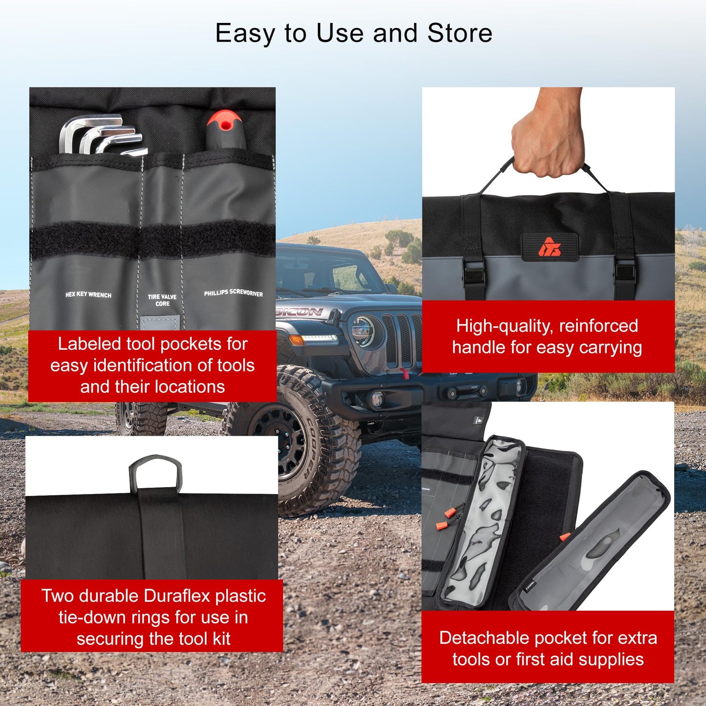 Tusk 4x4 Tool Roll Kit with Tools | Overlanding | Off-Road | UTV | Side by Side | Portable Tool Organizer