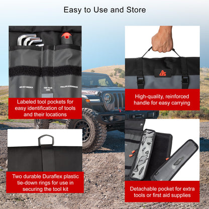 Tusk 4x4 Tool Roll Kit with Tools | Overlanding | Off-Road | UTV | Side by Side | Portable Tool Organizer