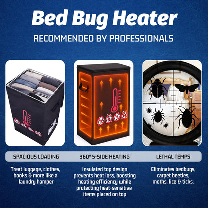 Portable Bed Bug Heater, High-Temperature Heat Treatment System with Timer & Thermometer, 360° Even Heating Chamber for Luggage, Clothes & Household Items