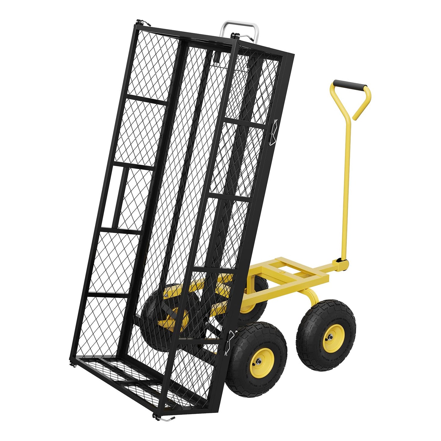 Garvee 900 lbs Steel Garden Dump Cart with Removable Sides, Convert to Flatbed, Heavy Duty Yard Cart with 180°Rotating Handle & 10" All Terrain Wheels, Utility Dump Wagon for Lawn Farm Backyard