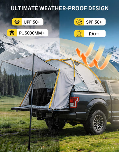 Pickup Truck Tent with Awning Shade,210 d Waterproof PU3000 Oxford Truck Camper for Chevy Silverado 1500 F150 Ram 1500