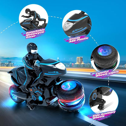 Tecnock RC Motorcycle Remote Control Motorcycle with LED Lights RC Car Dirt Bike Toy 360° Spins and Flips Rechargeable Batteries Gift for Boys Ages 5-7 8-12
