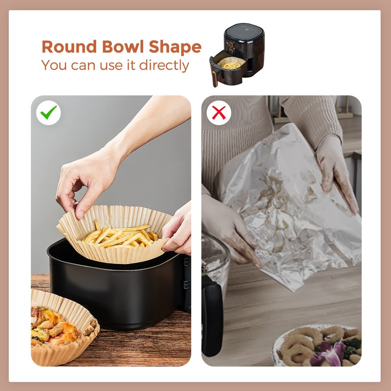 Air Fryer Disposable Paper Liner-300PCS Reusable Liners, Round Parchment Paper, Non-Stick Food Grade Sheets for Fryer, Baking, Cooking 7.9Inch