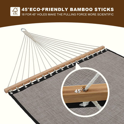 Patio Watcher 11 FT Quick Dry Hammock Bamboo Wood Spreader Bars Outdoor Patio Yard Poolside Hammock with Chain Hanging Kits and Hooks, Waterproof and UV Resistance,Mocha