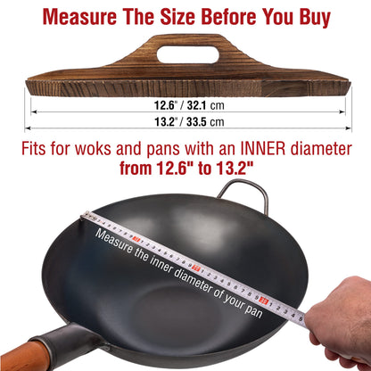 YOSUKATA 13.5" Carbon Steel Wok Pan + Premium Wok Cover 13.2" for Wok 13.5" + Stainless Steel Cutting Board 14.6x10 Inch