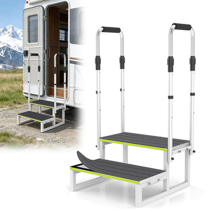 DEPSUNNY RV Step Stool with Handrail, 2 Steps 2 Handrails, Wider Platform, Anti-Slip Mats, Step Stool with Handle for Elderly, Portable RV Stairs for Hot Tub/Camper/Mobile Home/SPA Pool/Pet Stairs