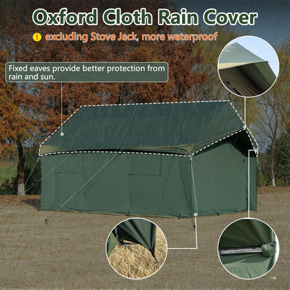 WaldZimmer Cotton Canvas Wall Tent with Rain Canopy Waterproof Outdoor Tent for Hunting Family 4 Season Camping Tents Heavy Duty Steel Frame&PVC Floor, Green