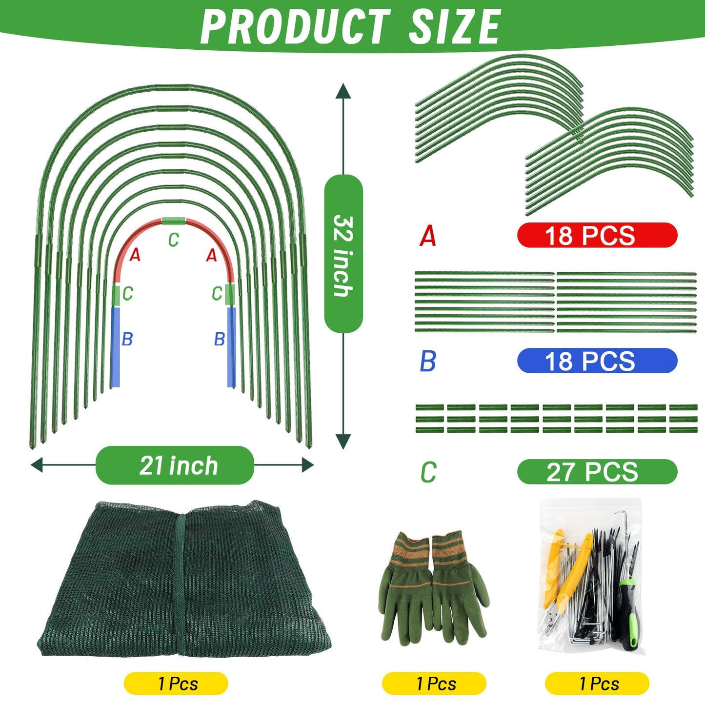 Chicken Runs for Yard,79" & 157" Extra Long Foldable Chicken Tunnels for Outside,All-in-One Kit with Sun Protection Net, Removable Door, Frame & Tools (Green, 315 * 21 * 32 inches)