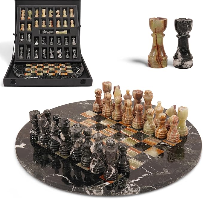 Marble Chess Set for Adults with Complementary Storage Box 15 Black &amp Green Handmade Chess Board Game with 2 Extra Queens Unique Gift &amp Home Décor