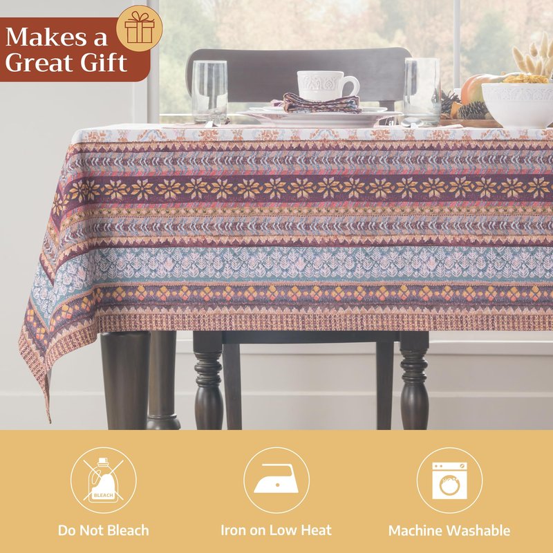 Maison d' Hermine Table Cloth Rectangle Table 100% Cotton 54 x 72 Inches Fall Tablecloth Reusable Everyday Use for Thanksgiving Christmas Decorations Dining Farmhouse Party (Fair Isle)