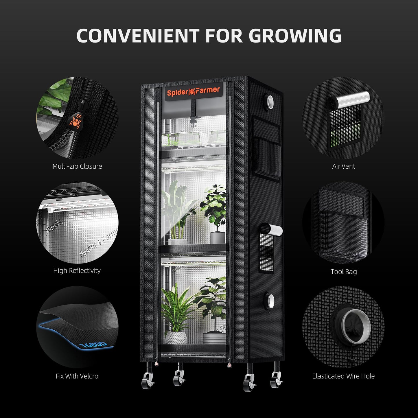 Spider Farmer 2026 Plant Stand with Grow Light, 4-Tier Rack 6Pcs 12" Full Spectrum 5000K LED Grow Lamps and Tent Cover Height Adjustable Small Greenhouse for Seedling Plant Indoor 16Lx12Dx47H (Update)