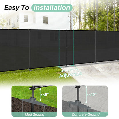 SunnyRoyal 5' x 24' Privacy Fence Screen Panel with Iron Poles Freestanding No Dig Heavy Duty Windscreen Mesh Fabric Temporary Dog Fencing for Outdoor Backyard Patio Garden (Black)