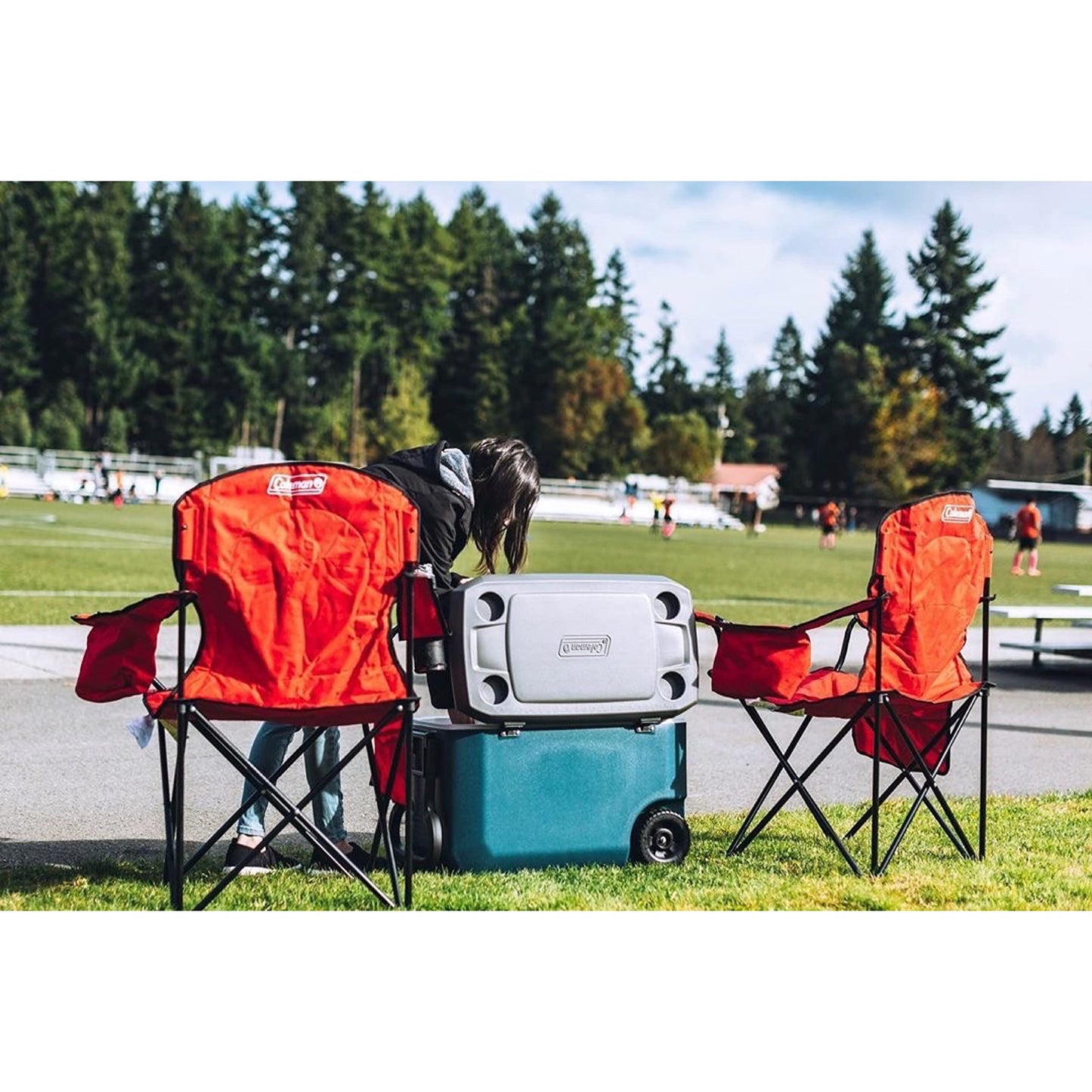 Coleman 316 62QT WHL 5859 Cooler Bundle with Quad Camping Chair and Built-in 4 Can Cooler