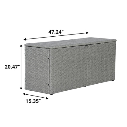 happimess TRK1001A Nino 47.24" Modern Minimalist Outdoor Faux Wicker Deck and Patio Storage Box, Gray, Soft-Close, for Package Delivery, Patio Furniture, Cushions, Gardening Tools, Pool Supplies