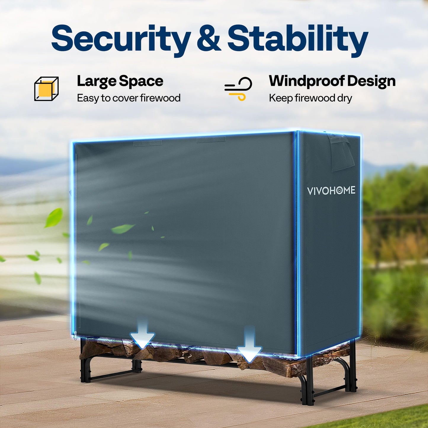 VIVOHOME 5ft Heavy Duty Indoor Outdoor Firewood Storage Log Rack with Cover Combo Set Black and 5ft Outdoor Firewood Storage Cover with Zipper and Hook Loop Tape (Log Rack not Included)