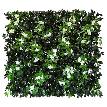Sumery Expandable Fence Privacy Screen for Balcony Patio Outdoor,Decorative Faux Ivy Fencing Panel,Artificial Hedges (Single Sided Leaves) (2, Branches -White Fowers)