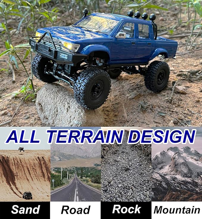 RC Rock Crawler WPL C64-1 RC Truck 4x4 1/16 RC Crawler Off Road Pickup Hobby RTR All Terrain 260 Motor Upgraded Chassis Proportional Throttle Steering 2.4GHz Axle Mounted Servo Adult