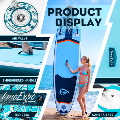 InnoExpo 11' Inflatable Stand Up Paddle Boards with Premium Accessories, Wide Stable SUP Paddle Board Design, Non-Slip Comfort Deck for Youth & Adults (Tropical/Kayak Seat)