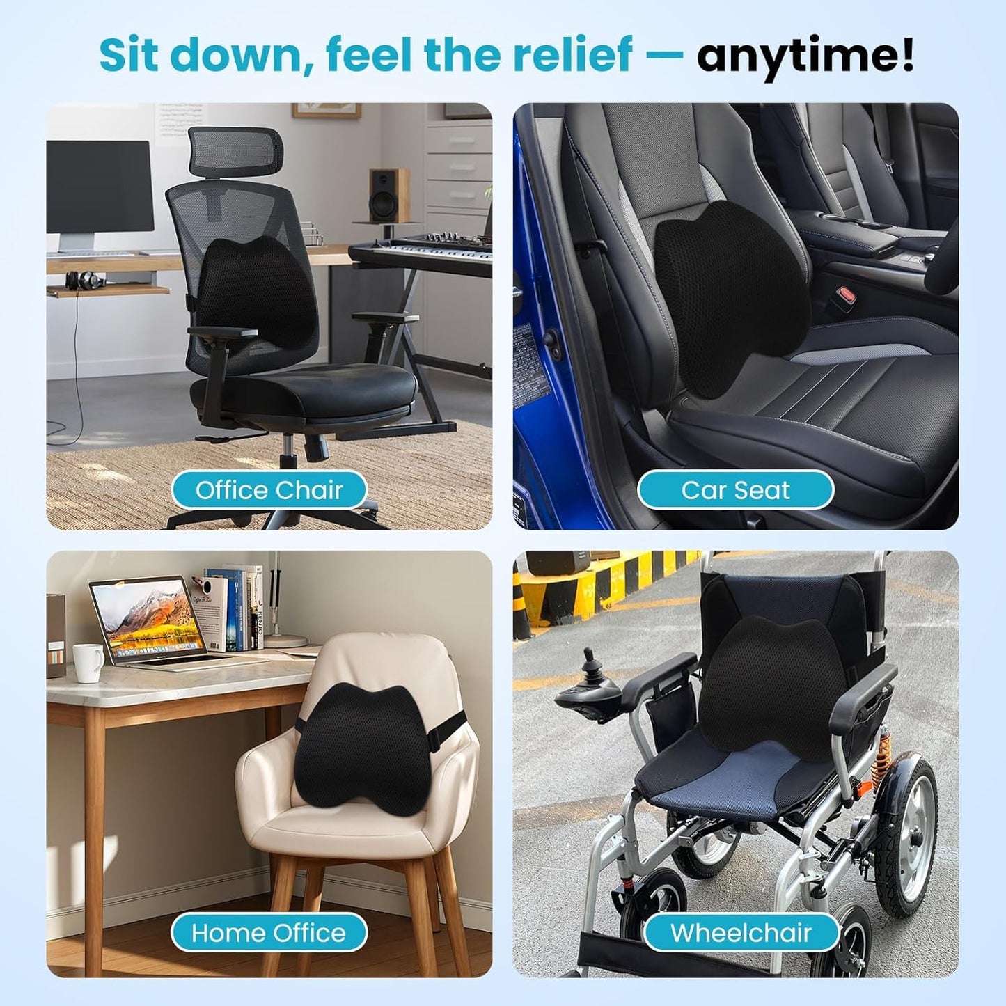 AIHOMED Lumbar Support Pillow Office Chair Car Back Pillow, Ergonomic Lower Back Pain Relief Breathable Air Fiber Cushion for Long Sitting Worker Driver & Handicapped, Adjustable Strap (Dark Grey)