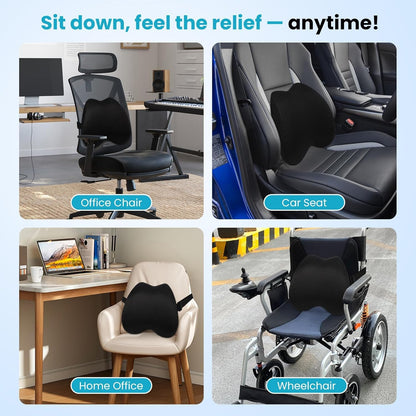 AIHOMED Lumbar Support Pillow Office Chair Car Back Pillow, Ergonomic Lower Back Pain Relief Breathable Air Fiber Cushion for Long Sitting Worker Driver & Handicapped, Adjustable Strap (Dark Grey)