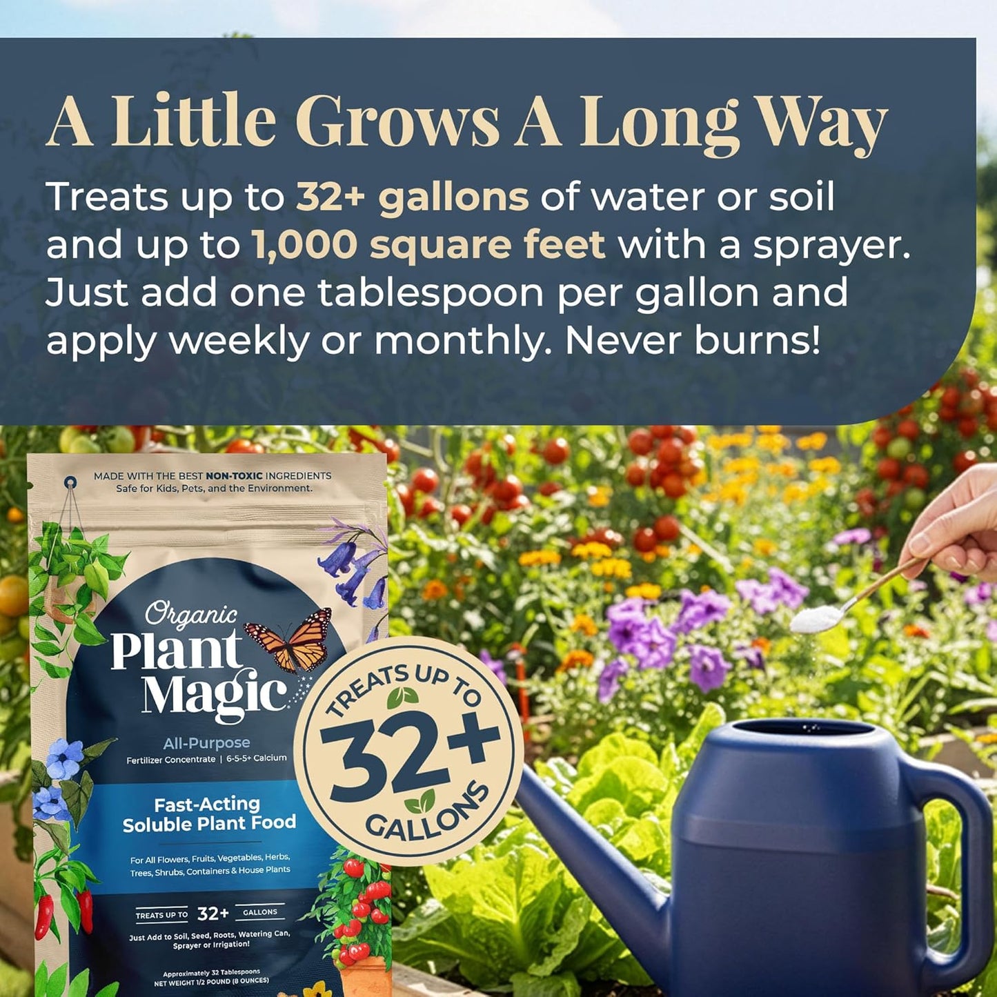 Organic Plant Magic - Fast-Acting Water Soluble Fertilizer - All-Purpose Plant Food for Garden & Houseplants | 1/2 lb Bag