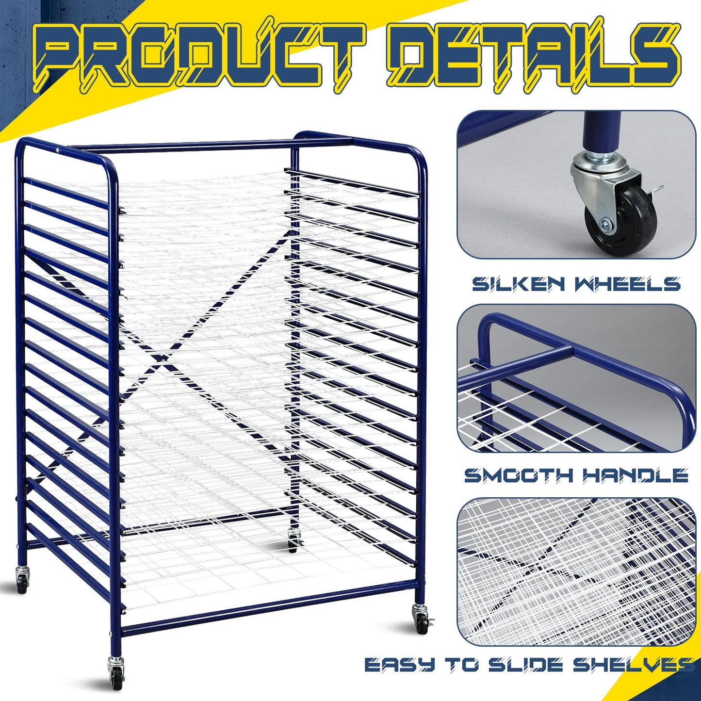 Sintuff Mobile Art Drying Rack Metal Book Magazine Rack Mobile for Home Metal Painting Drying Shelf for Classroom School Studio Space Saving Keep Artwork Protected While Dry 36.5 x 26.5 x 17.5 Inches