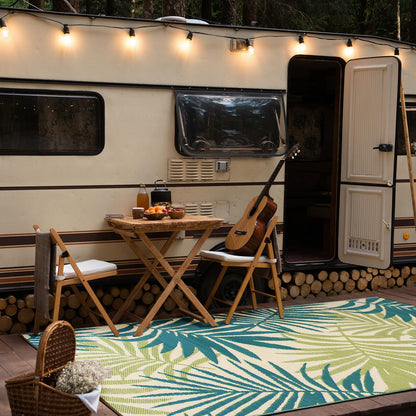 Rugshop Lanai Modern Floral Reversible Crease-Free Waterproof Premium Recycled Plastic Outdoor Rugs for Patio,Backyard,RV,Deck,Picnic,Trailer,Beach,Camping Area Rug Green 7'10" x 10'