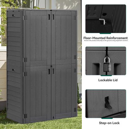 YITAHOME 60 cu ft Tall Outdoor Storage Shed w/o Shelf, Resin Vertical Outdoor Storage Shed, Large Waterproof Storage Cabinet for Garage, Poolside, and Garden (Dark Gray + Black)