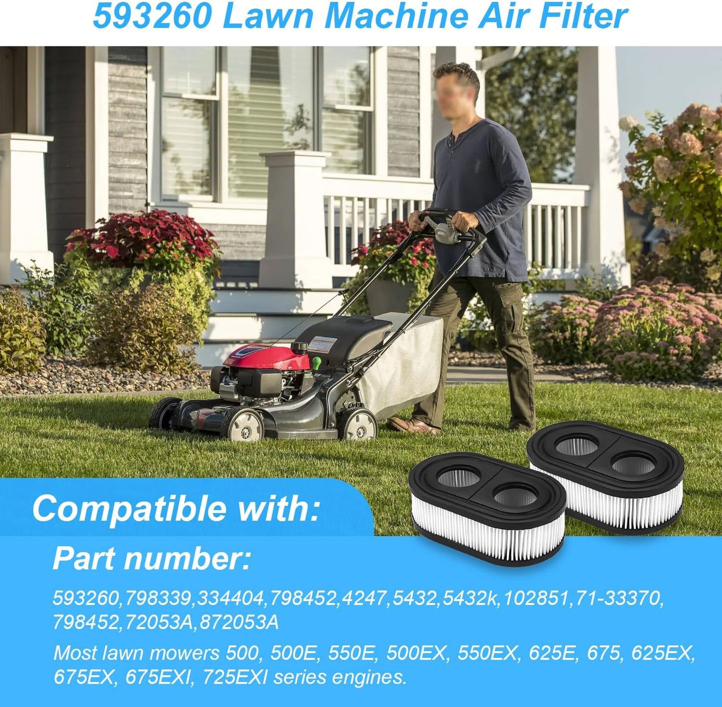 593260 Air Filter - Premium Lawn Mower Replacement Cartridge for 4247, 5432, 550E Series (2 Pcs)