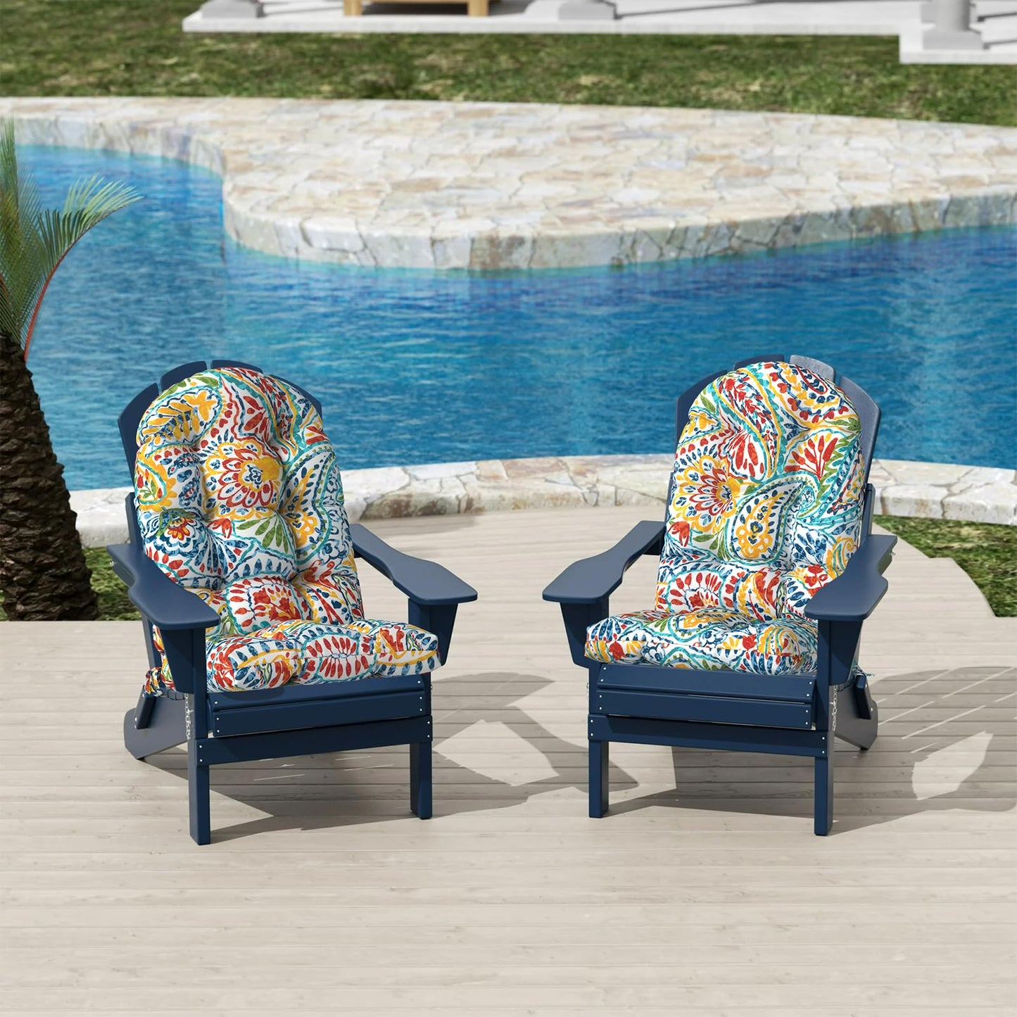 TWLEAR Indoor/Outdoor Adirondack Chair Cushions 44 x 19 x 4 Inch, Tufted Outdoor Rocking Chair Cushion, Anti-Slip High Back Patio Chair Cushions, Set of 2, Paisley Multi