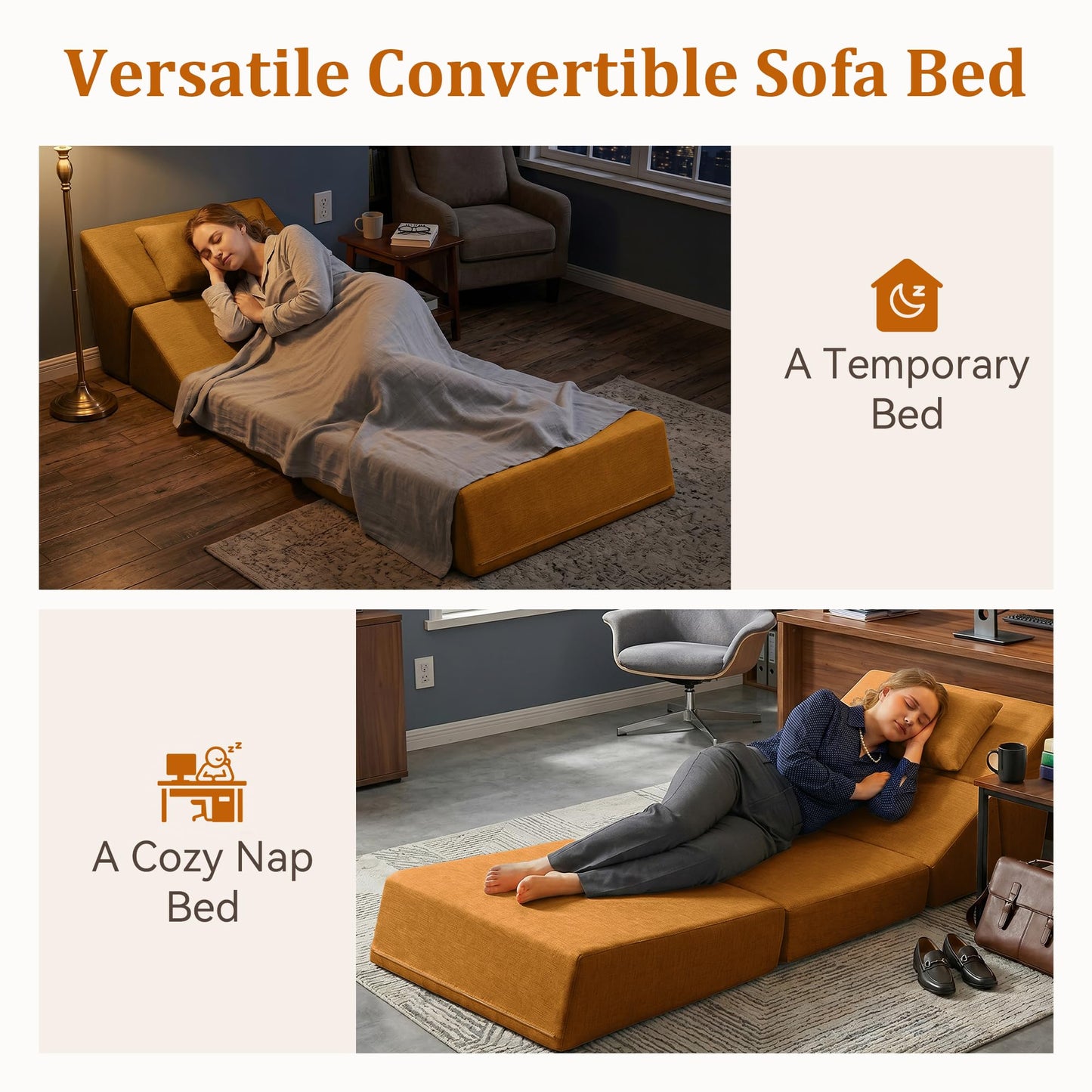 KAPEETOO Fold Out Chair Bed, Folding Sofa Bed, 3 in 1 Convertible Sleeper Chair Bed for Nap, Transformable Sofa Bed for Apartment,Dormitory,Bedroom