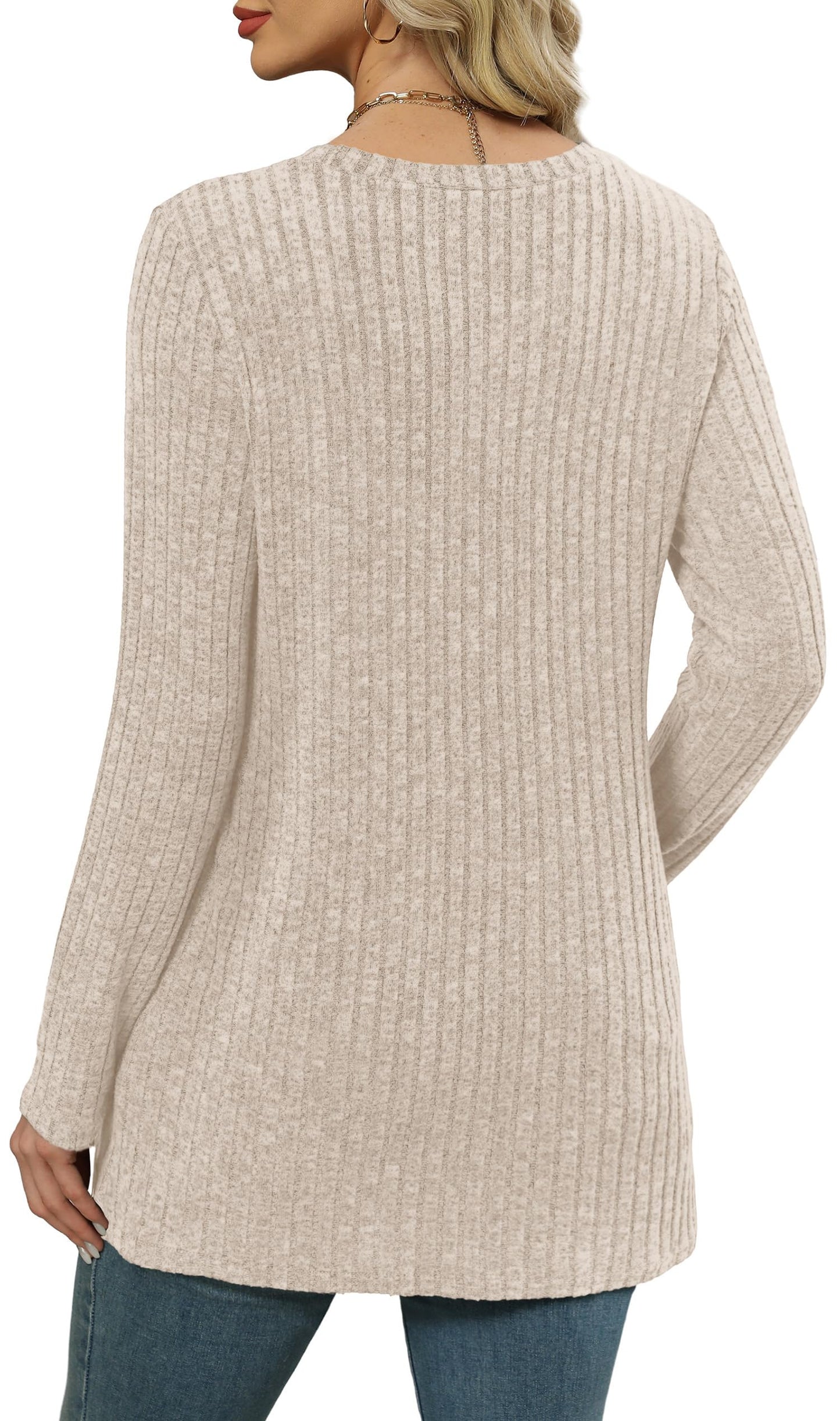 XIEERDUO Long Sleeve Shirts for Women Crewneck Tunic Tops Loose Fit Dressy Womens Sweaters with Pockets Fall Fashion 2025