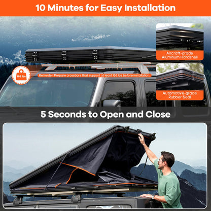 Explorer Pro Rooftop Tent Hard Shell with Side Awning&LED Light Strip, 2-3 Person Roof Top Tent for 4 Season Camping, Aluminum Pop Up Roof Tent for Truck Jeep SUV Van Trailer