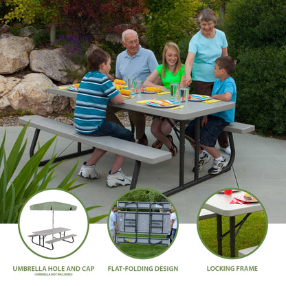 LIFETIME 6‑Foot Folding Picnic Table, Outdoor Portable Bench Seating for 8, UV‑Protected HDPE, Powder‑Coated Steel Frame, Stain‑Resistant, Folds Flat for Storage