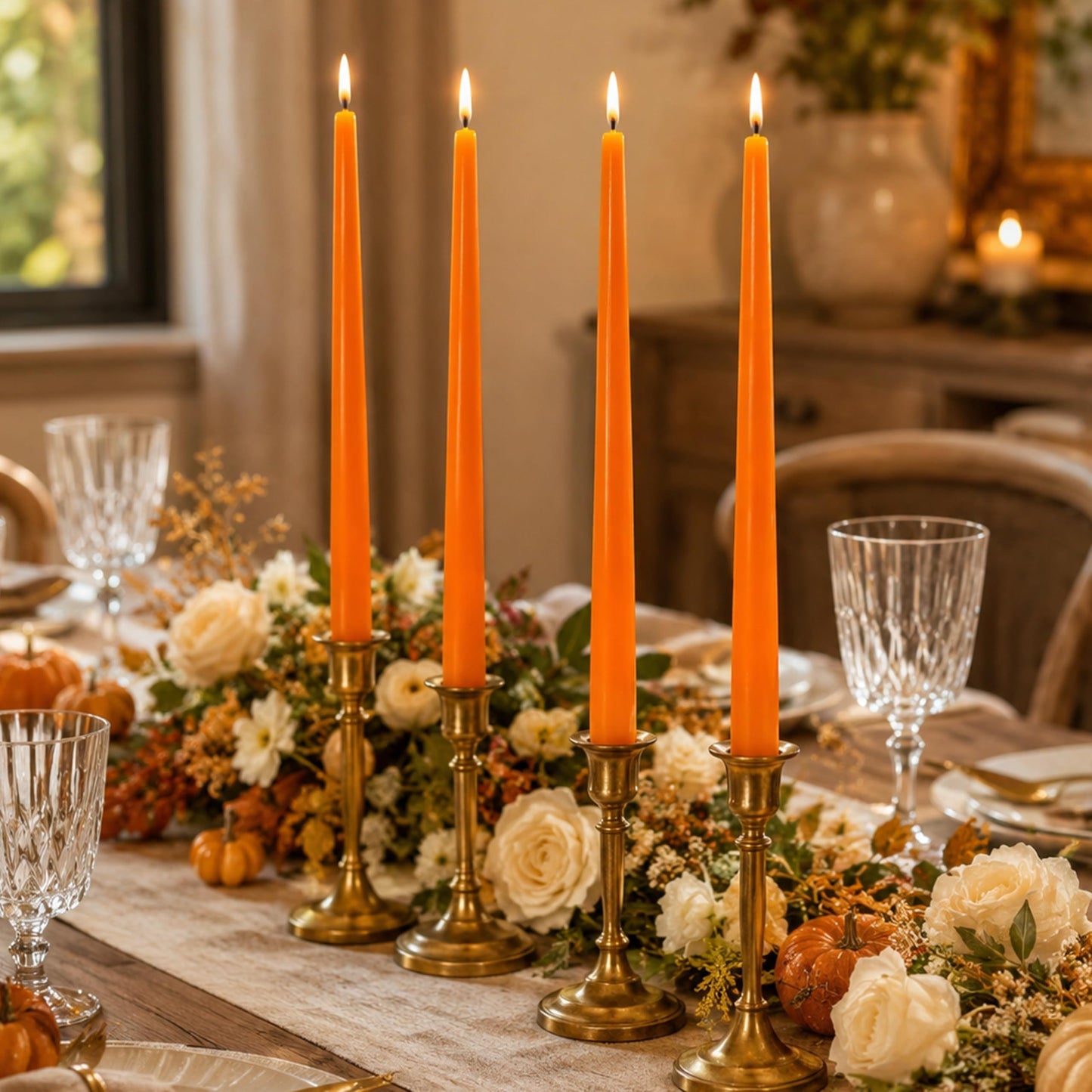 10 Inch Taper Candles Handmade Set of 4 – Unscented Tapered Candles in Orange, Candlesticks Smokeless Candle Sticks for Wedding, Home Decor, and Dinner Table